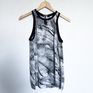 Helmet Lang Tank Top Small Mable Abstract Black Grey Silk Zipper